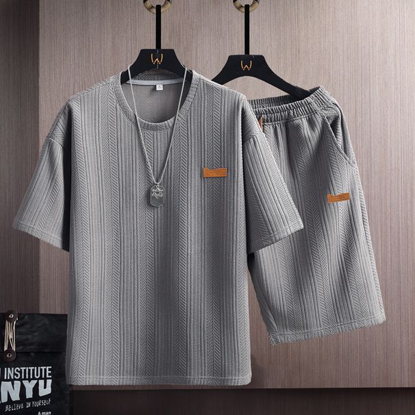 Men's Clothing Summer Short Sleeved Suit For Male Students Trendy Handsome Casual T Shirt Korean Style Trendy Brand Printed Sports Suit Trendy_viptrois.com