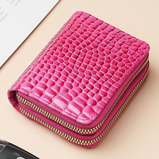 Card Bag Card Cases Crocodile Pattern Solid Color Accordion Double Zipper Card Holder Fashionable Multi Card Slot Large Capacity Zipper Coin Purse_viptrois.com
