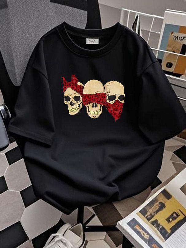 Hear See Speak No Evil Skull Heads T-Shirt Size S-5XL Casual Graphic Designer Clothes Unisex Stretched Stylish Comfortable Breathable Soft_viptrois.com
