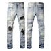 New Trendy Brand Letter High Street Black Fabric Patched Ripped Beggar Teen Washed Slim Fit Elastic Men's Clothing_viptrois.com