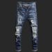 Men's Slim Tapered Jeans – Distressed Blue Denim Pants With Artistic Washes, Hand-Painted Details & Micro-Stretch (28-38, Mid-Rise Straight Fit)_viptrois.com