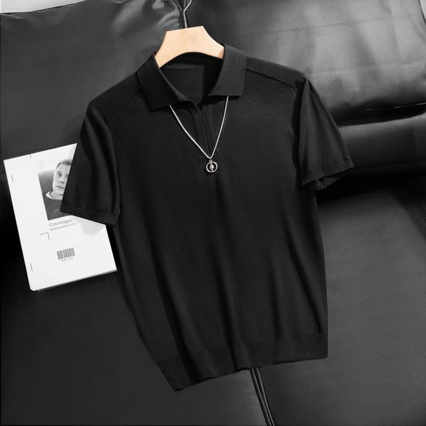 Men's Clothing V Neck All Match Polo Men's New Summer Simple Slim Comfortable Casual Shirt Short Sleeved Sweater High End_viptrois.com