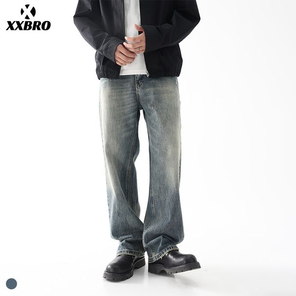 Men's Clothin Washed Retro Straight Leg Jeans Autumn High Street Loose Trousers Wide Leg Vintage Washed Denim Pants For Cleanfit Style_viptrois.com