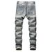 Men's Clothing Men's Ripped Hole Straight Slim Non Stretch Jeans Multi Tattered Men's North Trousers_viptrois.com