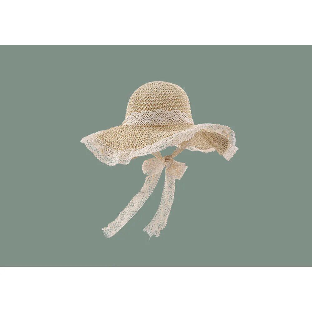 Straw ins Korean version up hollow straw woven Women's summer outing Sunscreen beach sun lace Sun hat_viptrois.com