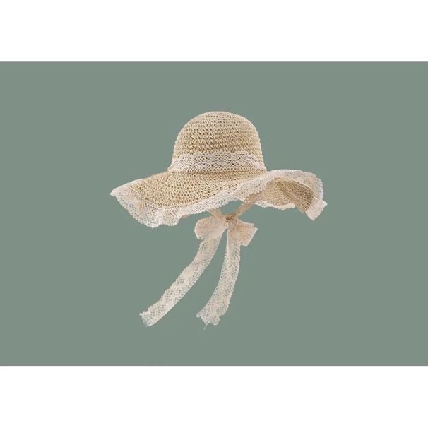 Straw ins Korean version up hollow straw woven Women's summer outing Sunscreen beach sun lace Sun hat_viptrois.com