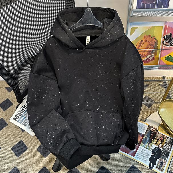 Streetwear Hoodie Men's Graphic Pullover – Oversized Drop Shoulder Design, Black Star Embroidery, Unisex High Fashion Casual Wear_viptrois.com