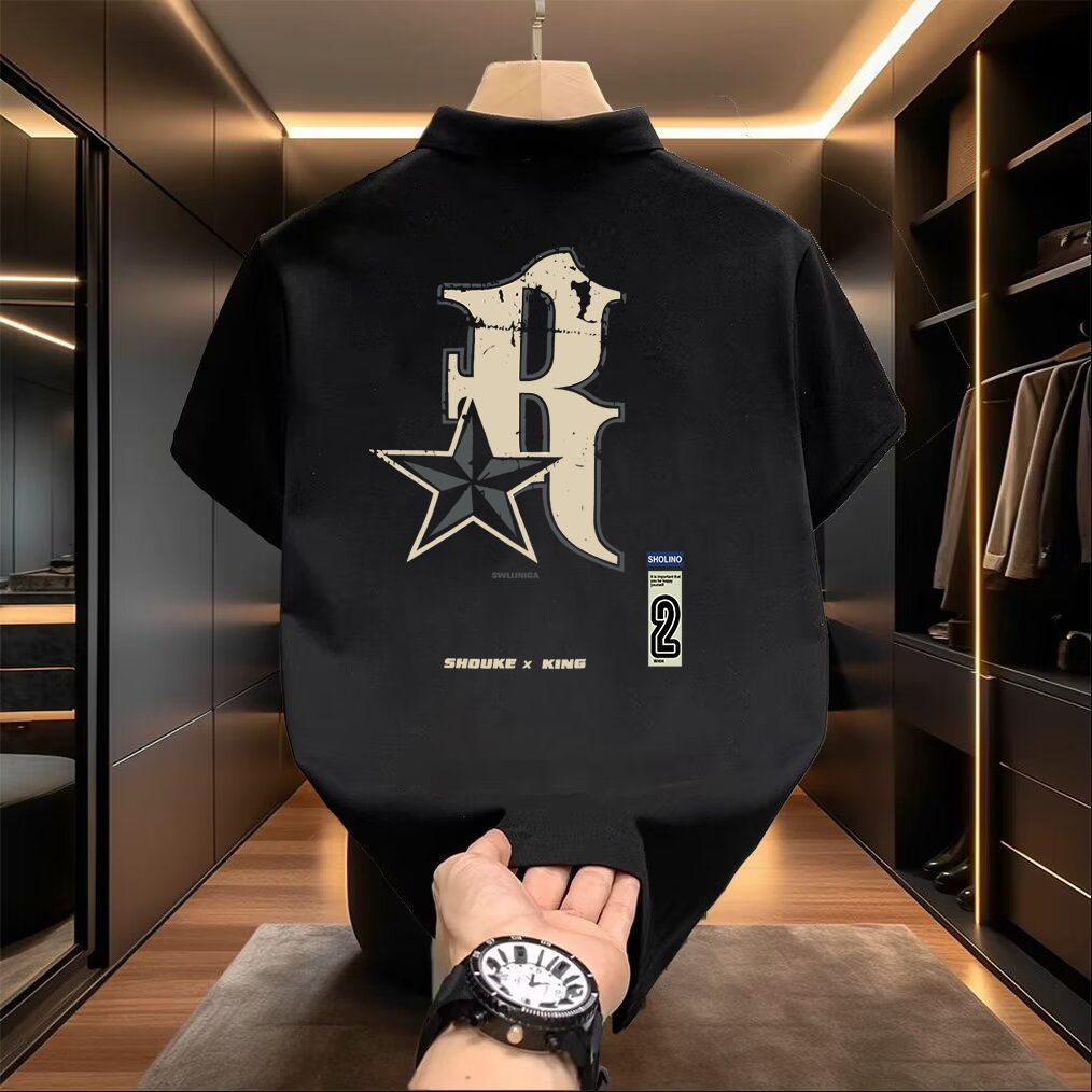 Men's Clothing Casual Business Lapel Shirt Top Loose Trendy Short Sleeved T Shirt_viptrois.com