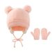 Baby clothing Solid color boys and girls baby warm knit hat and gloves two-piece set_viptrois.com