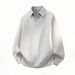 Monochrome Man- Two-Piece Striped Shirt V-Neck Sweatshirt Men's Spring Heavyweight Texture Retro College Style Polo Pullover Jacket_viptrois.com