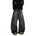 American Retro Distressed Design Curved Hem Jeans For Men Women, 2025 Spring And Autumn New Style, Loose Straight Washed_viptrois.com