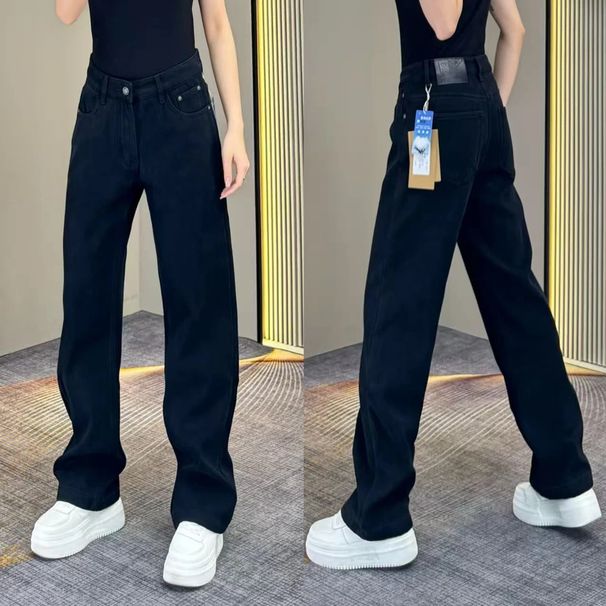 Autumn Winter Men's High-End New Fleece-Lined Thickened Pure Cotton Loose Straight Versatile Slimming Retro Jeans_viptrois.com