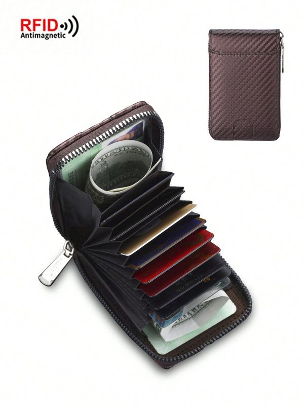 Men's Bags Anti Theft RFID Card Holder Anti Demagnetization Driver's License Men's Carbon Fiber Zipper Accordion Women's Credit Card Holder_viptrois.com