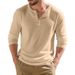 Men's Heavyweight Long Sleeved Ribbed Material Casual Commuter Henley Shirt Autumn American Style Loose Base Layer T-Shirt_viptrois.com