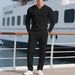 Men's Casual Solid Color Button Corduroy Round Neck Long Sleeve Trousers Two Piece Suit_viptrois.com