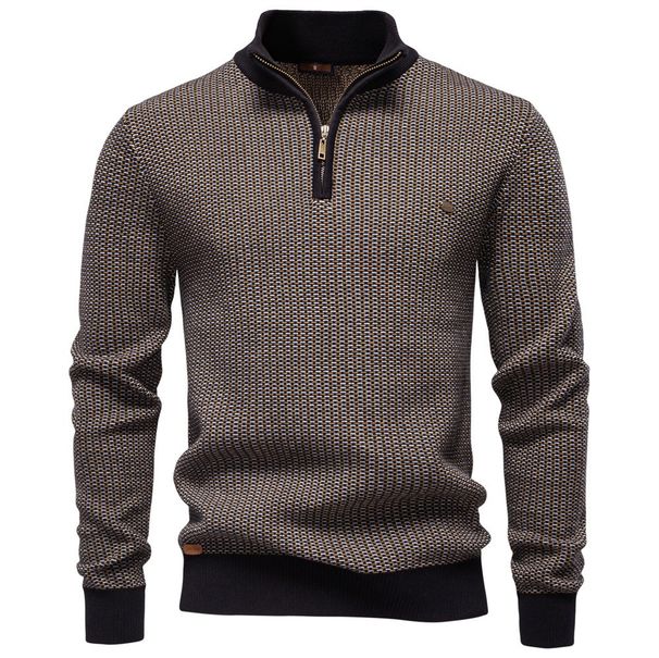 Pure Stand Collar Cross-Border Thick Men's Autumn Winter Semi-Business Casual European Size Zipper New 2025 Sweater Cotton_viptrois.com