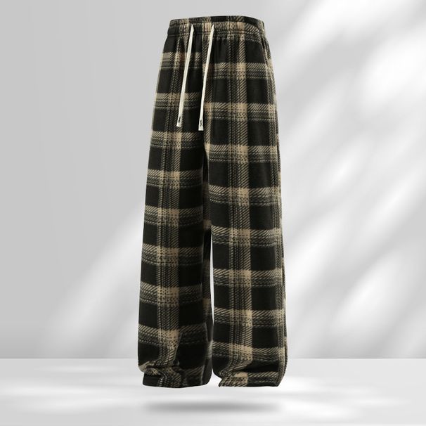 Men's Winter Fleece-Lined Pants – Cozy Sherpa Lined Plaid Trousers With Elastic Waist, Loose Fit & Thermal Insulation For Cold Weather Casual Wear_viptrois.com