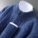 Pure Autumn Winter New 100% Pure Wool Men's Half Turtleneck Zipper Thickened Cable Knit Casual Loose Cashmere Sweater_viptrois.com