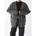 Men's Retro Stripe V-Neck Cardigan – Korean Street Style Loose Fit (White-Grey/Beige-Apricot/Dark Gray)_viptrois.com