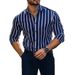 Men's Shirt Thin Lapel Striped Printing Casual Four Sided Stretch Long Sleeved Shirt Men_viptrois.com