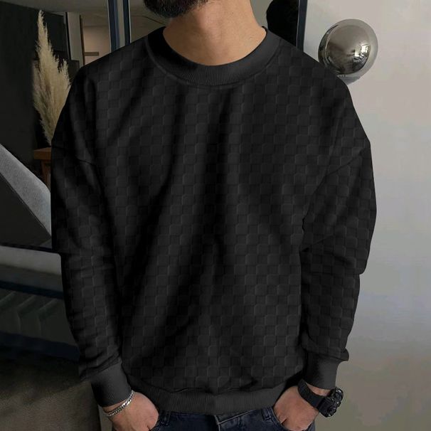 Winter New Checkered Pullover Round Neck Botto Men's Coat Fashion Small Check Waffle Youth Round Neck Jacquard Check Hoodie_viptrois.com