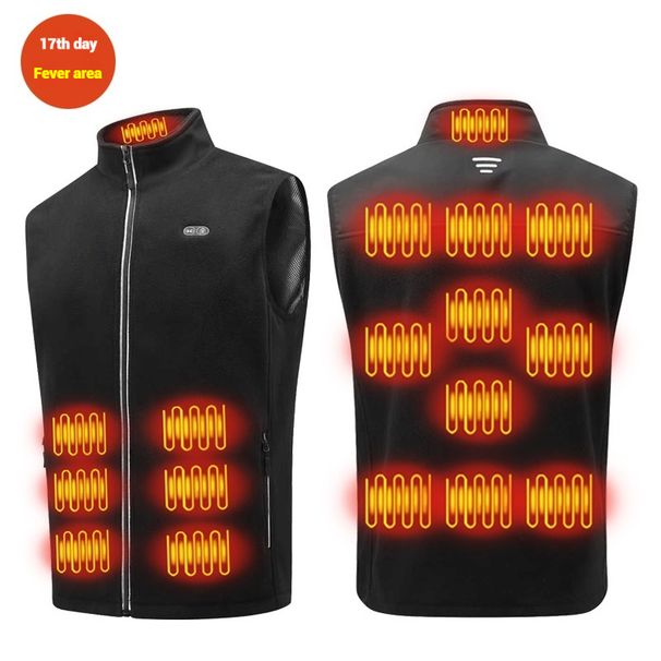USB Heating Vest Men Women Electric Thermal Jacket Polar Fleece Stand Collar Windproof Reflective Zipper Outdoor Sport_viptrois.com
