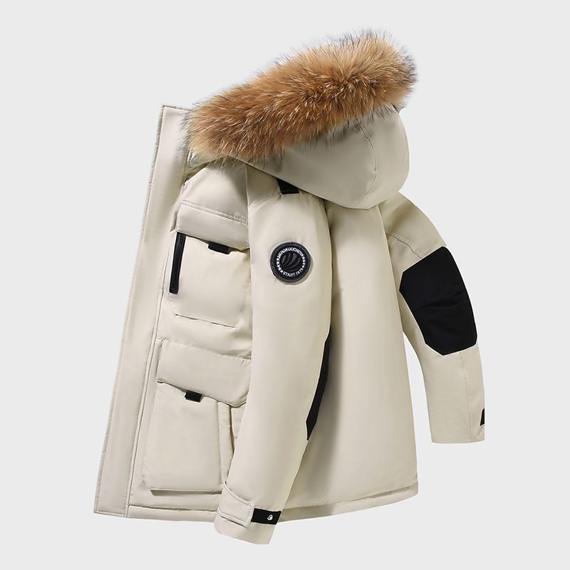 2025 New High-end Thickened Couple Workwear Mid To Long Fur Collar Down Jacket For Men And Women, Exuding A Sense Of_viptrois.com