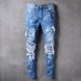 Men's Clothing High Street Fashion Ripped Men's Jeans Blue Patchwork Street Trend Elastic Slim Fit Hip Hop Men's Trendy Pants_viptrois.com