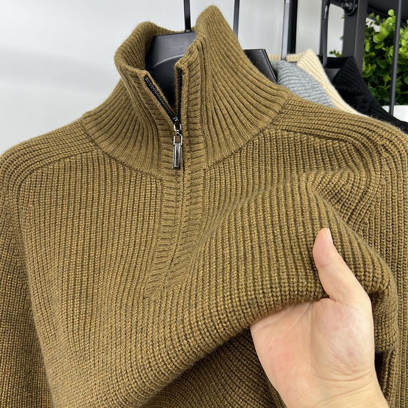 Reversible Turtleneck Sweater Half Zip Knitwear Autumn Winter Thick Solid Color Casual Trendy Slim Fit Base Shirt Men_viptrois.com