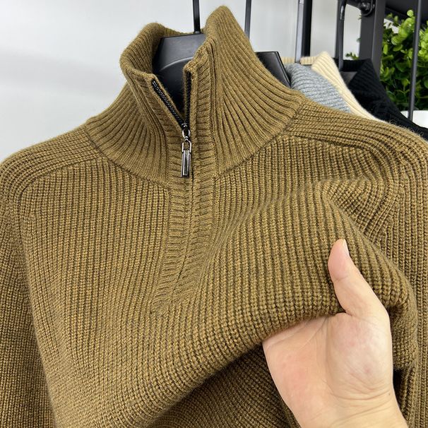 Reversible Turtleneck Sweater Half Zip Knitwear Autumn Winter Thick Solid Color Casual Trendy Slim Fit Base Shirt Men_viptrois.com