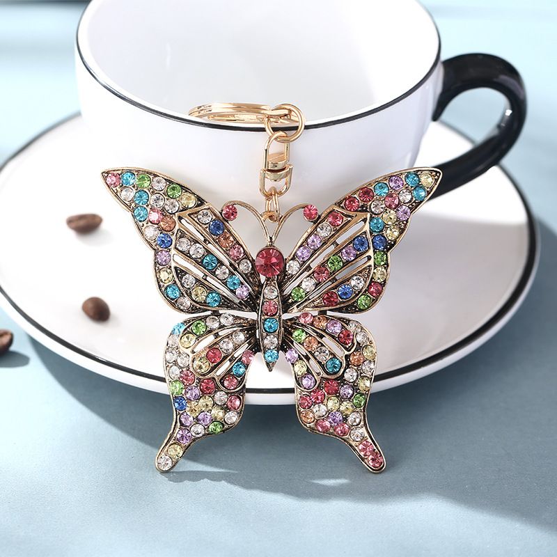 Colorful Diamond Studded Hollow Butterfly Metal Keychain Pendant Creative Small Gift Bag Pendant_viptrois.com
