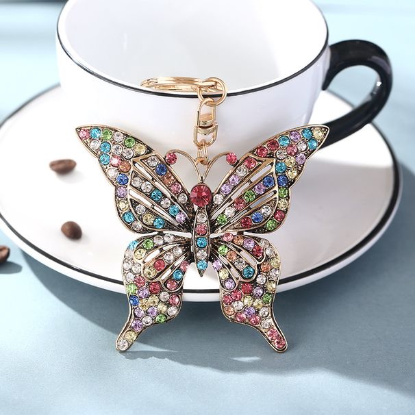 Colorful Diamond Studded Hollow Butterfly Metal Keychain Pendant Creative Small Gift Bag Pendant_viptrois.com
