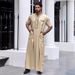 Men's Clothing Short Sleeved Robe With Embroidery V Neck Design Loose And Breathable Kebaya_viptrois.com
