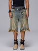 Men's Clothing 2025 Summer American Fashion Brand Brushed Yellow Mud Dye Washed Old Denim Shorts Loose Cropped Version Pants Trendy_viptrois.com