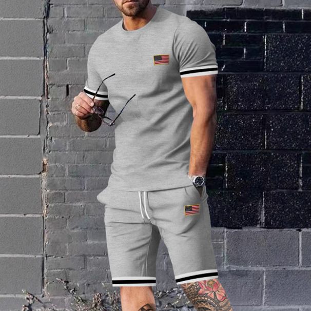 Men's Clothing Casual Short Sleeve T-Shirt Shorts Set Breathable Cotton Blend Summer Outfit For Relaxation Sports (Light Gray, Dark Gray, Black )_viptrois.com