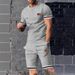 Men's Clothing Casual Short Sleeve T-Shirt Shorts Set Breathable Cotton Blend Summer Outfit For Relaxation Sports (Light Gray, Dark Gray, Black )_viptrois.com