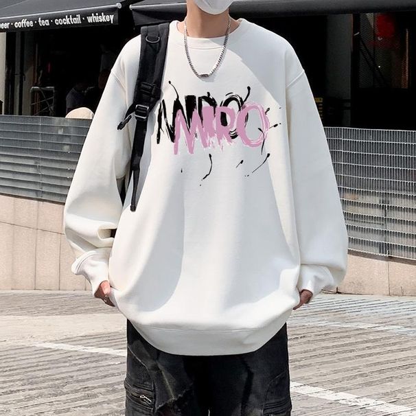 Huamian Crew Neck Male Students American Creative Letter Men's Casual Hoodless Sweatshirt Jacket For Boys_viptrois.com