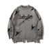 Men's Distressed Knit Sweater With Letter Embroidery, Frayed Hem, And Crew Neck For Winter Casual Wear_viptrois.com