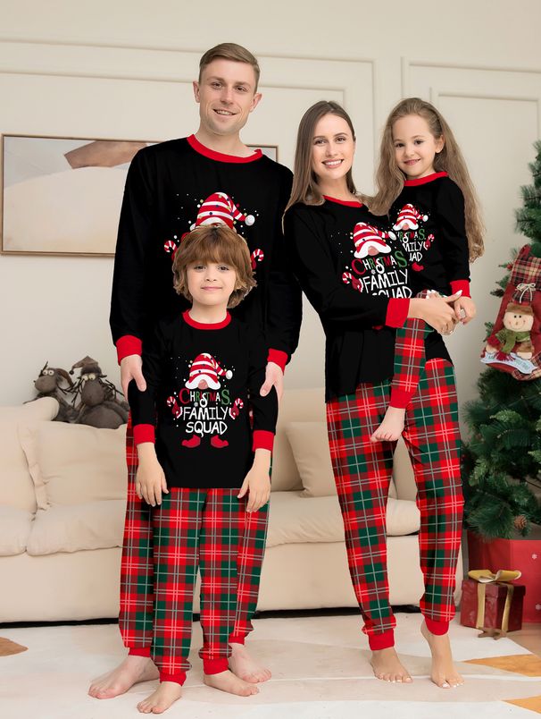 Christmas Snowflake red and green plaid Christmas family print home suit set_viptrois.com