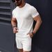 Men's Clothing Solid Color Jacquard Leisure Round Neck Pullover Short Sleeved Shorts_viptrois.com