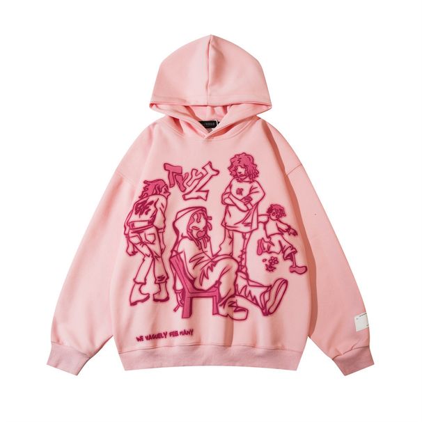Anime Cartoon Hooded Men's High Street Trend Niche Loose Hand-drawn Line Print Pullover Sweatshirt Autumn_viptrois.com