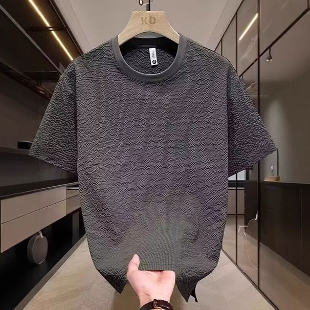 Summer Men's Slim Fit Short Sleeve T-Shirt - Breathable Moisture-Wicking Fabric With Textured Shoulder Design Round Neck Casual Tee For Everyday Wear_viptrois.com