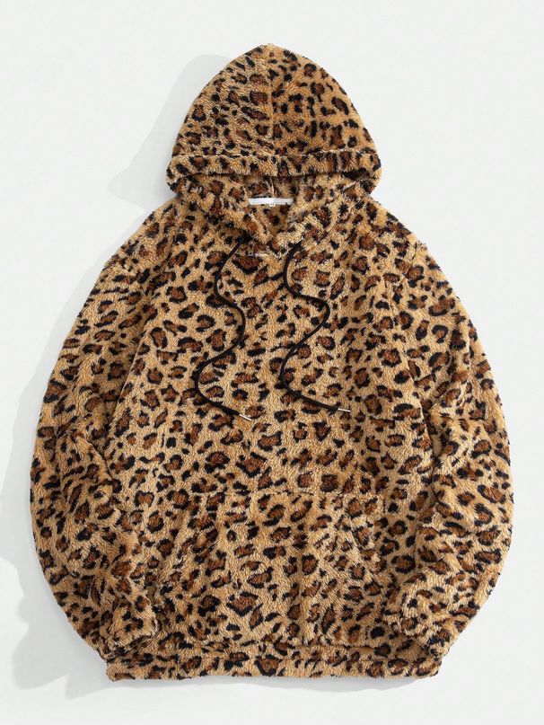 Men's Retro Leopard Print Hoodie - Thick Fleece Pullover With Adjustable Drawstring (S-XXL)_viptrois.com