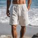 Men's Clothing New Cotton And Linen Shorts Drawstring Elastic Waist Straight Leg Solid Color Breathable Daily Beach Five Point Casual Shorts_viptrois.com