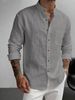 2026 American-style Men's Hawaiian-style Stand-up Collar Breathable Linen Henry Collar Casual Long-sleeved Shirt_viptrois.com