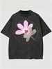 Vintage Washed Gradient Floral NP Monogram Circular Text Graphic 230g Cotton T-Shirt Men's Casual Streetwear Tee_viptrois.com