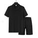 Men's Summer Waffle Knit Polo Shirt And Shorts Set - Breathable Casual Two-Piece Outfit For Relaxation & Travel_viptrois.com