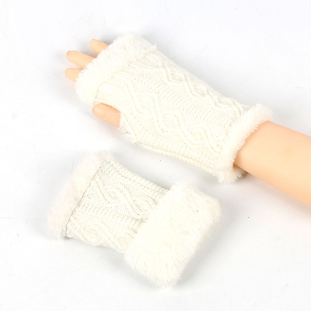 Unisex Warm wool cloth with soft nap is knitted gloves wristbands fingerless gloves with velvet the cold wool false sleeves gauntlets_viptrois.com