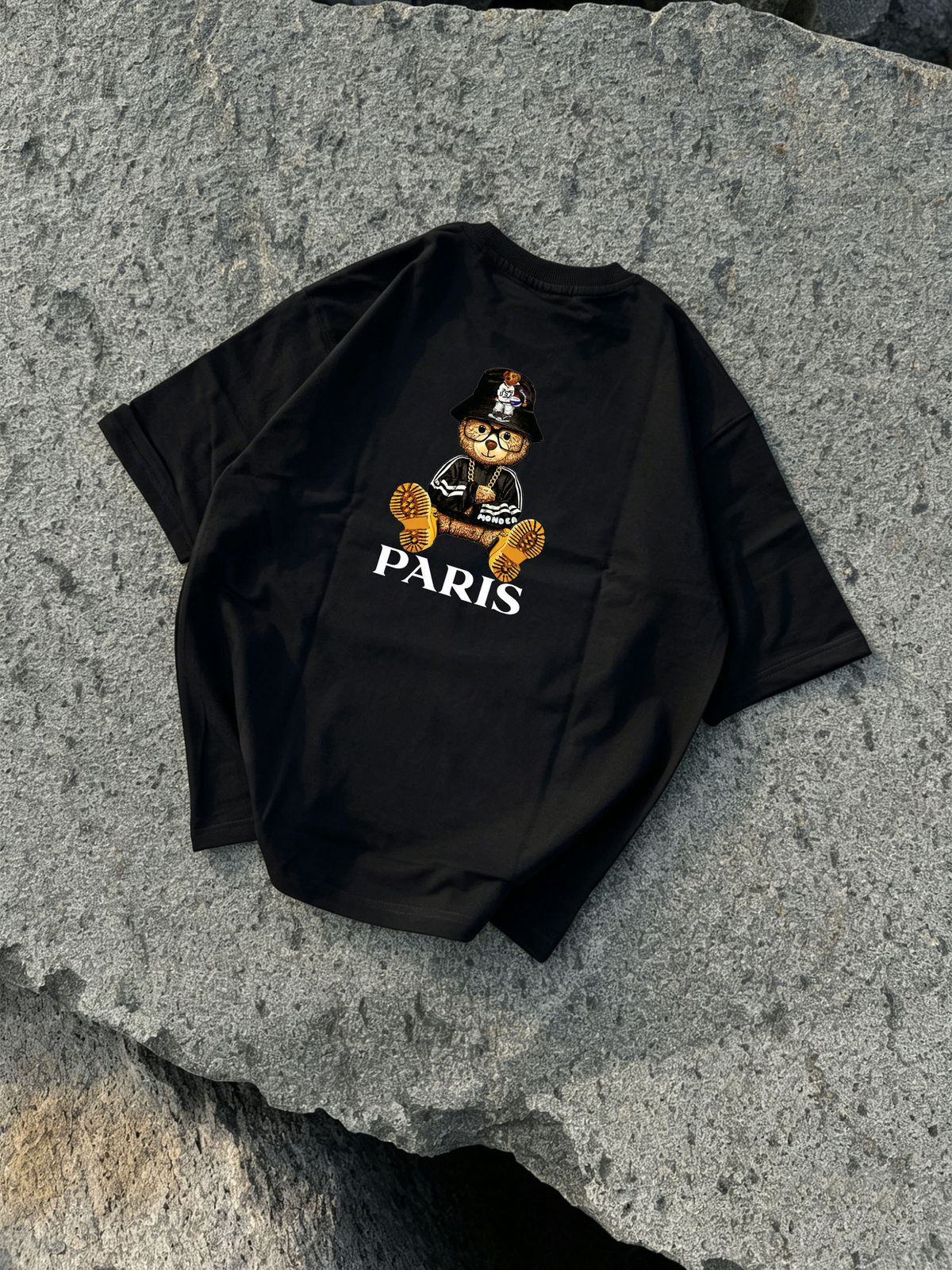 Men's Hip-Hop Cotton T-Shirt - Paris Bear Graphic Print Streetwear Tee, Casual Short Sleeve Crewneck Top_viptrois.com