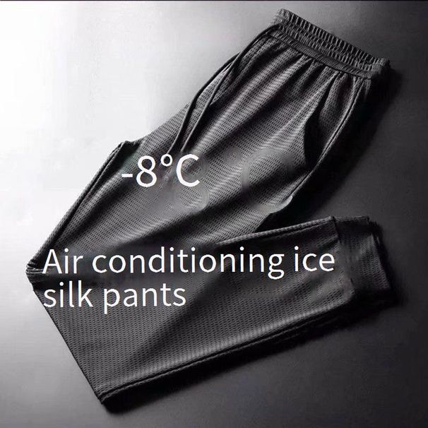 Men's Clothing Summer Thin Ice Silk Pants Men's Casual Versatile Trousers Source Loose Sports Pants Slim Elastic Nine Point Leg_viptrois.com